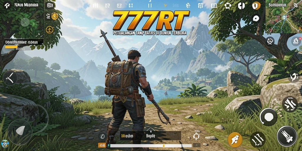 Screenshot gameplay 777RT menunjukkan eksplorasi dunia terbuka yang menakjubkan.
