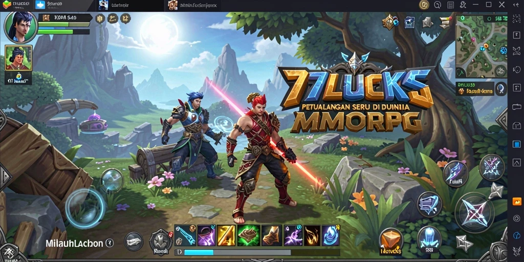 Tampilan gameplay menakjubkan dari 77LUCKS dalam pertempuran MMORPG.