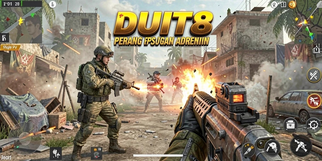 Tampilan gameplay yang dinamis dan mendebarkan dari DUIT8.