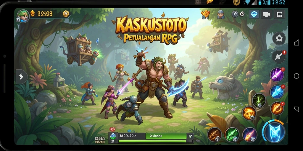 Tampilan gameplay KASKUSTOTO yang menampilkan aksi pertarungan RPG.