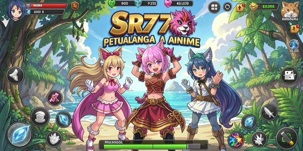 Tangkapan layar gameplay SR777 menampilkan aksi seru dan karakter Anime.